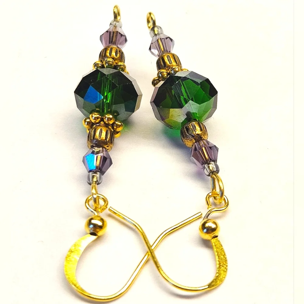 Green and Purple Beaded Earrings